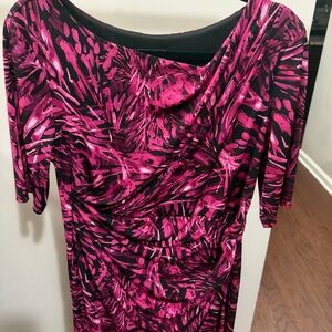 Connected Apparel Vibrant Pink and Black Long Sleeve Dress